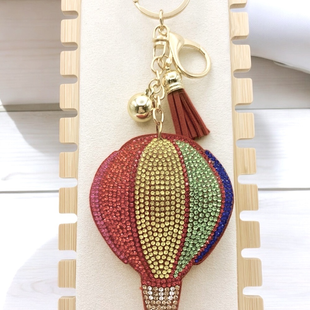 Hot Air Balloon Crystal Avenue Rainbow Sequined Keychain Toggle Clasp